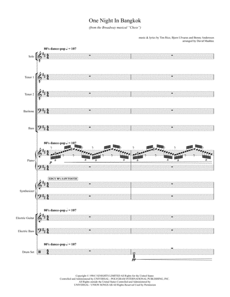 One Night In Bangkok Sheet Music