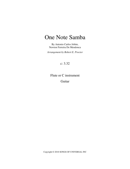 One Note Samba For Flute Or C Instrument And Guitar Sheet Music