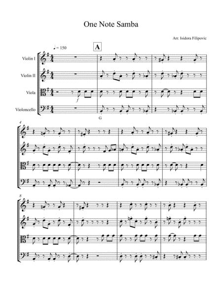 Free Sheet Music One Note Samba For String Quartet