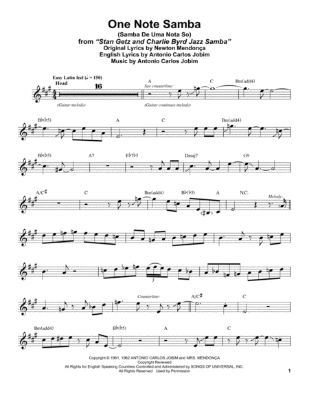 One Note Samba Samba De Uma Nota So Sheet Music