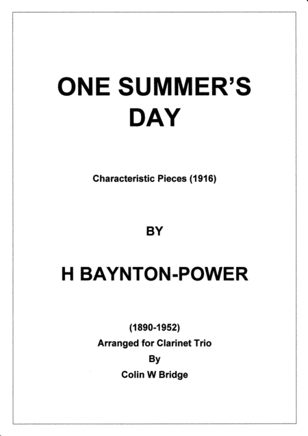 Free Sheet Music One Summers Day 1916 By H Baynton Power For Clarinet Trio 2 Bb Bass