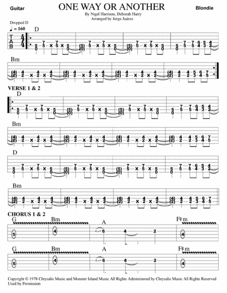 One Way Or Another Guitar Tab Sheet Music