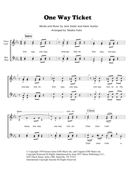 One Way Ticket To The Blues Sheet Music