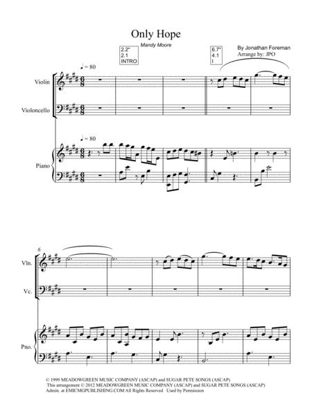 Free Sheet Music Only Hope Mandy Moore Trio Instrumental Piano Violin And Cello