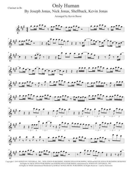 Free Sheet Music Only Human Clarinet