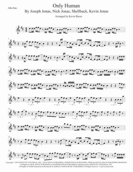 Only Human Original Key Alto Sax Sheet Music