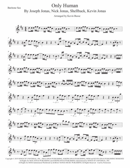 Only Human Original Key Bari Sax Sheet Music