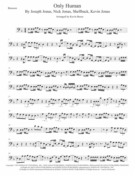 Only Human Original Key Bassoon Sheet Music