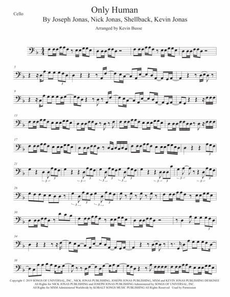 Free Sheet Music Only Human Original Key Cello