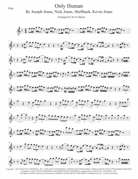 Only Human Original Key Flute Sheet Music