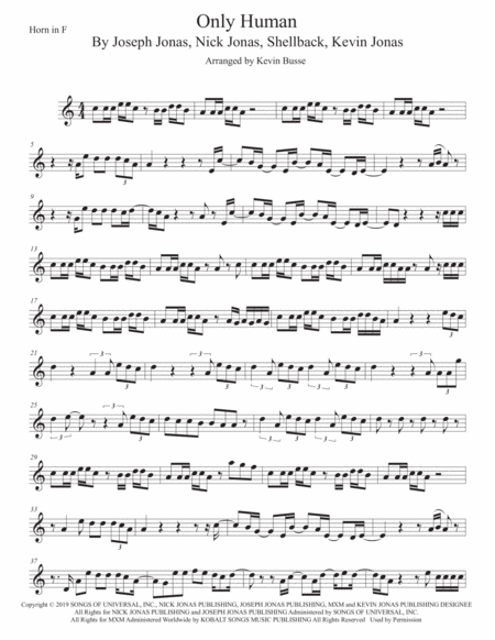 Only Human Original Key Horn In F Sheet Music