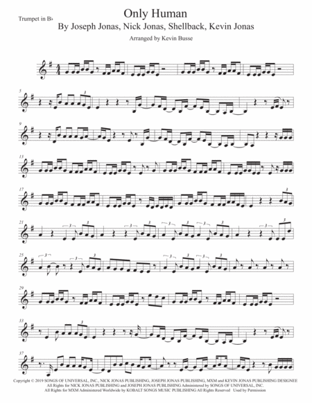 Only Human Original Key Trumpet Sheet Music