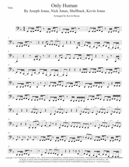 Only Human Original Key Tuba Sheet Music