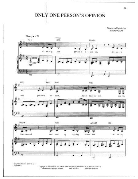 Only One Persons Opinion Sheet Music
