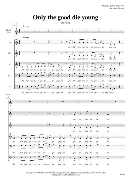 Free Sheet Music Only The Good Die Young Saatbb A Cappella