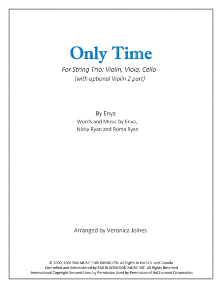 Free Sheet Music Only Time For String Trio With Optional Violin 2 Part