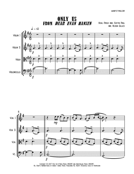 Only Us From Dear Evan Hansen String Quartet Sheet Music