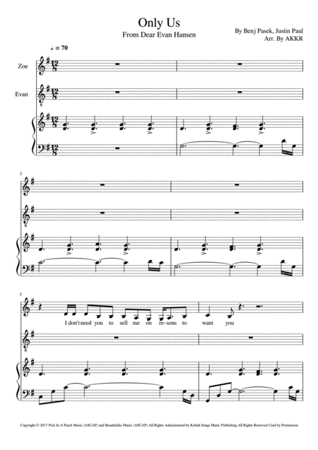 Free Sheet Music Only Us G Major From Dear Evan Hansen