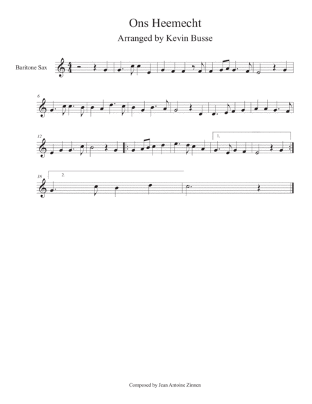 Free Sheet Music Ons Heemecht Bari Sax