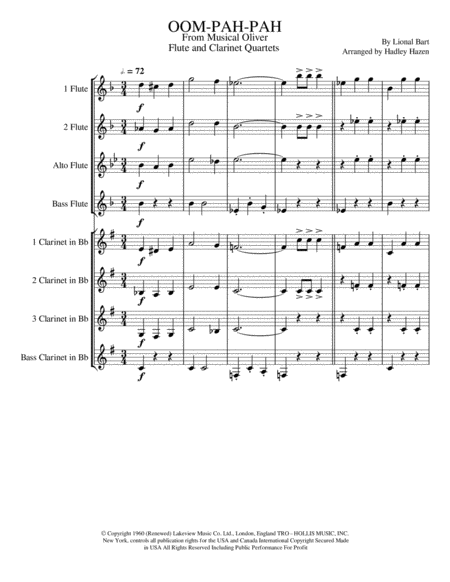 Free Sheet Music Oom Pah Pah Flute And Clarinet Quartet Combo