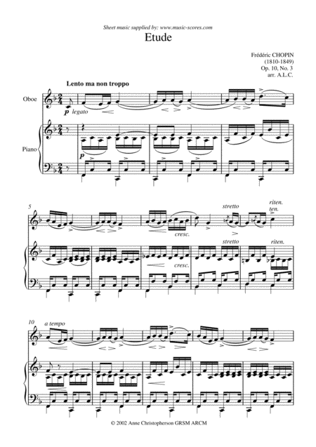 Op 10 No 3 Etude Oboe And Piano Sheet Music