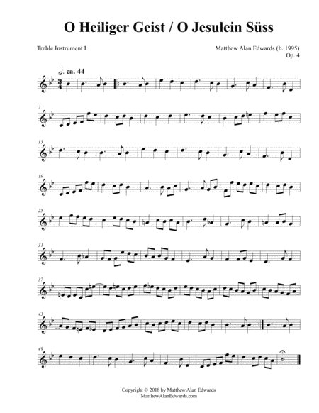 Op 4 O Heiliger Giest O Jesulein Sss Instrumental Parts Sheet Music