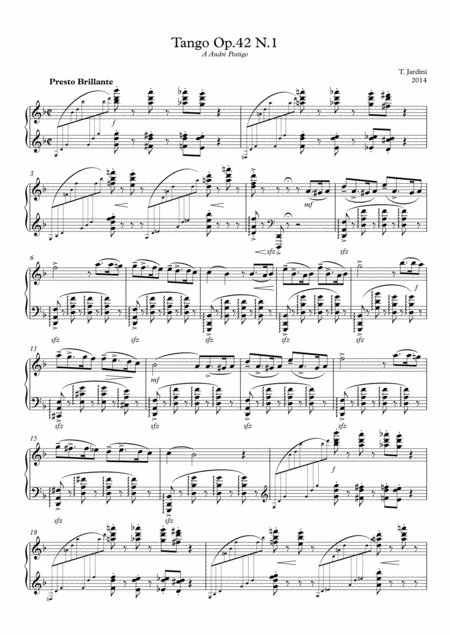 Free Sheet Music Op 42 Tango N 1 Presto Brillante In D Minor