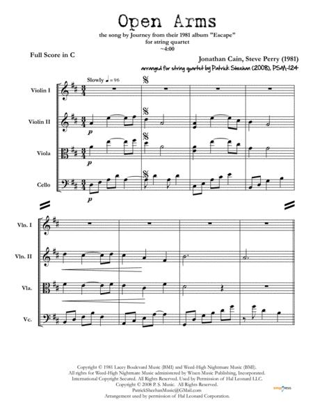 Open Arms Journey For String Quartet Sheet Music