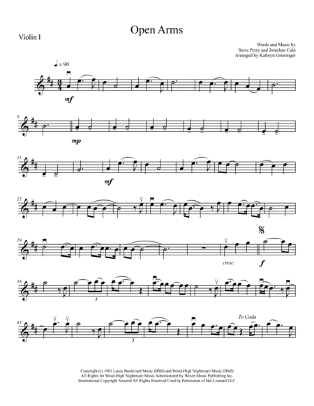 Open Arms String Quartet Sheet Music