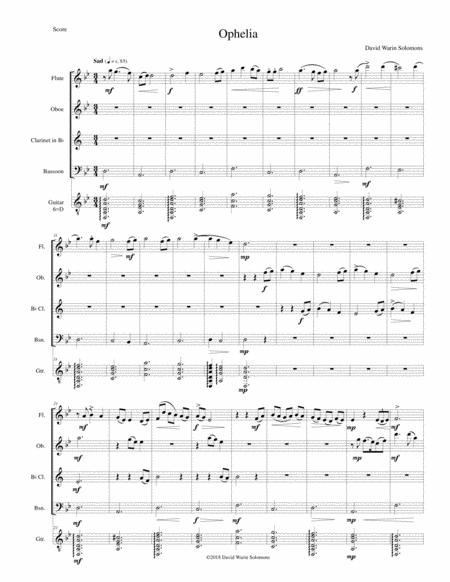 Ophelia For Wind Quartet And Guitar Sheet Music