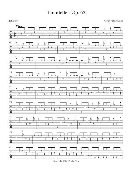 Opus 62 Tarantelle Tab Sheet Music