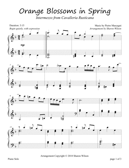 Orange Blossoms In Spring Intermezzo From Cavalleria Rusticana Sheet Music