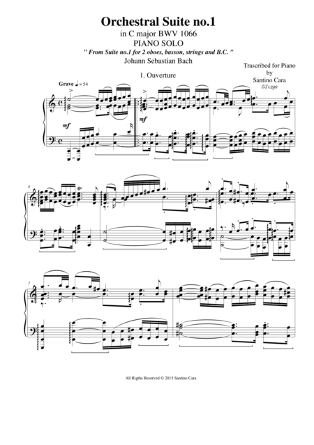 Orchestral Suite No 1 In C Major Bwv 1066 I Ouverture Piano Solo Sheet Music