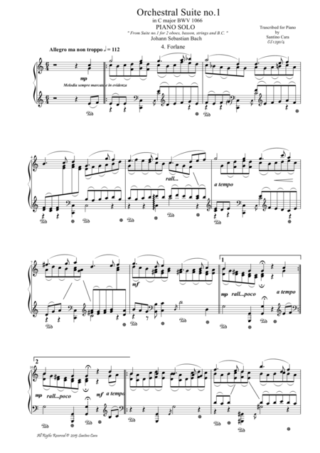 Orchestral Suite No 1 In C Major Bwv 1066 Iv Forlane Piano Solo Sheet Music