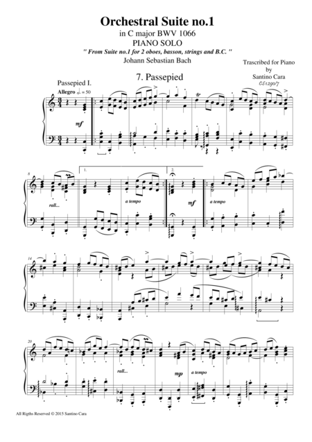 Orchestral Suite No 1 In C Major Bwv 1066 Vii Passepied I Ii Piano Solo Sheet Music