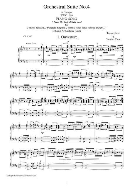 Orchestral Suite No 4 In D Major 1 Ouverture Piano Version Sheet Music