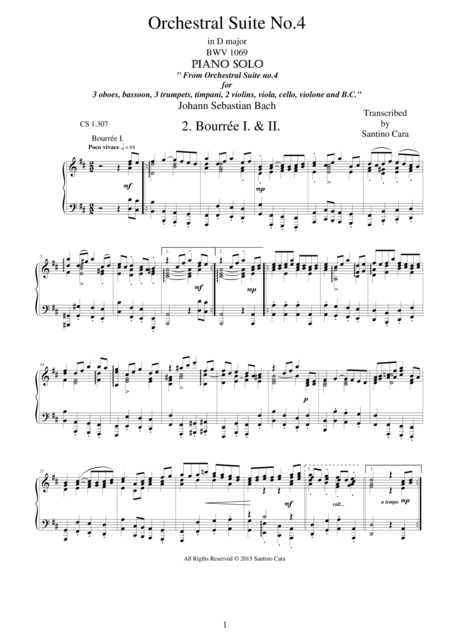 Orchestral Suite No 4 In D Major 2 Bourre I Ii Piano Version Sheet Music