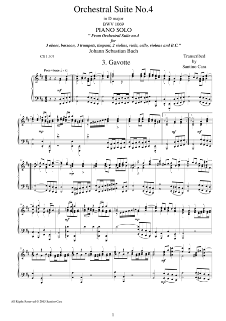 Free Sheet Music Orchestral Suite No 4 In D Major 3 Gavotte Piano Version