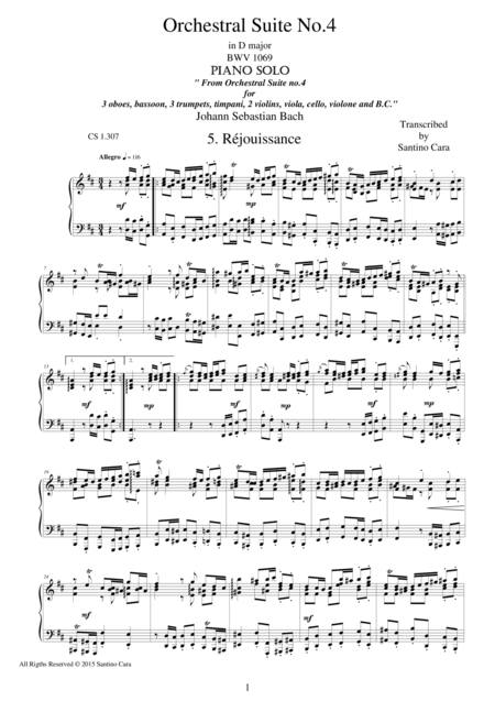 Free Sheet Music Orchestral Suite No 4 In D Major 5 Rjouissance Piano Version