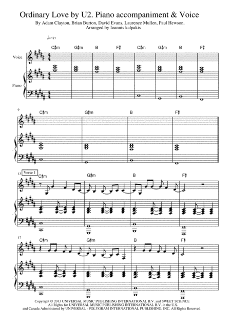 Free Sheet Music Ordinary Love By U2 Piano Accompaniment Voice