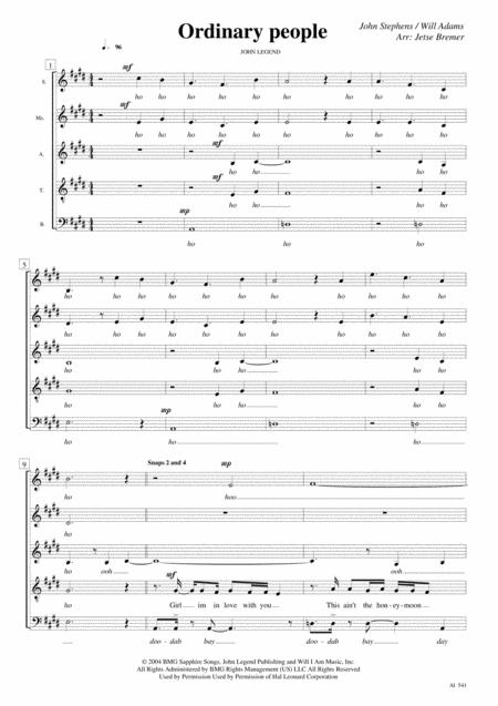 Free Sheet Music Ordinary People Saatb A Cappella