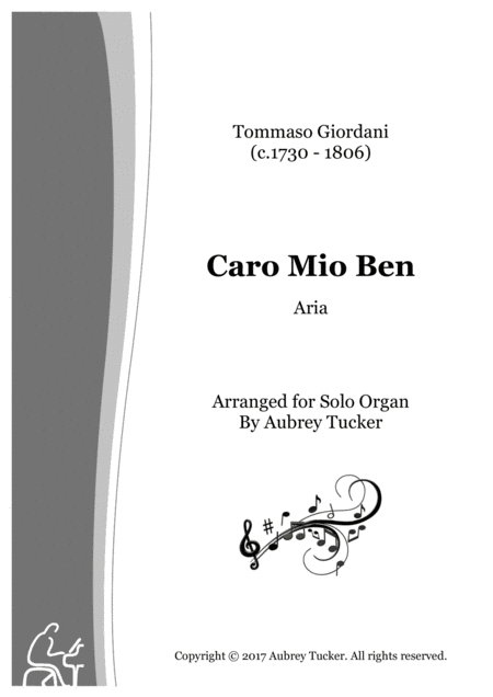 Free Sheet Music Organ Aria Caro Mio Ben Tommaso Giordani