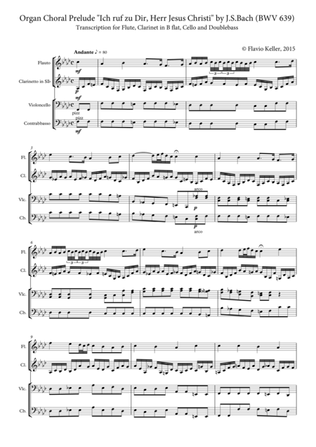 Organ Chorale Prelude Ich Ruf Zu Dir Transcription For Chamber Instruments Sheet Music