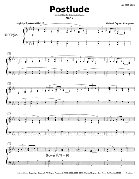 Organ Postlude From All Saints Celebration Mass Sheet Music