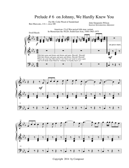 Organ Prelude 6 When Johnny Comes Marching Home Sheet Music