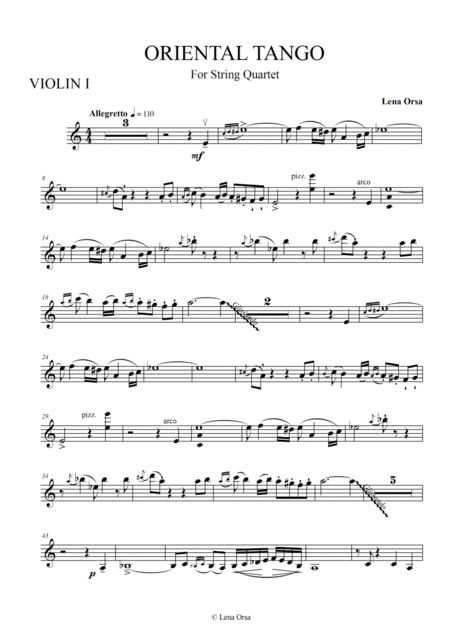Free Sheet Music Oriental Tango For String Quartet Parts