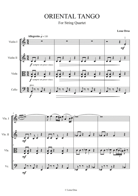 Oriental Tango For String Quartet Score Sheet Music