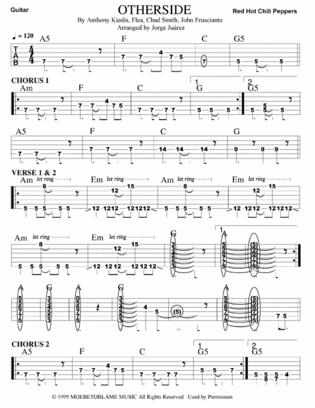 Free Sheet Music Otherside Guitar Tab