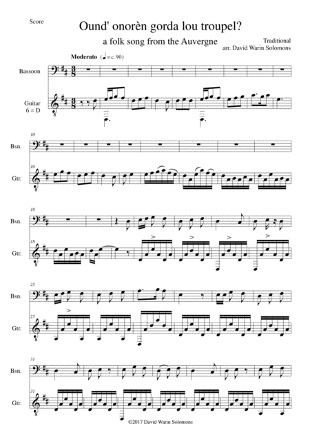 Free Sheet Music Ound Onoren Where Shall We Go For Bassoon Guitar