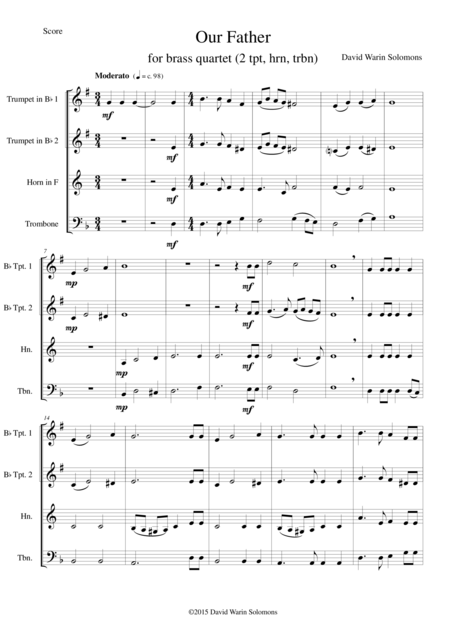 Free Sheet Music Our Father For Brass Quartet 2 Tpt Hrn And Tbn